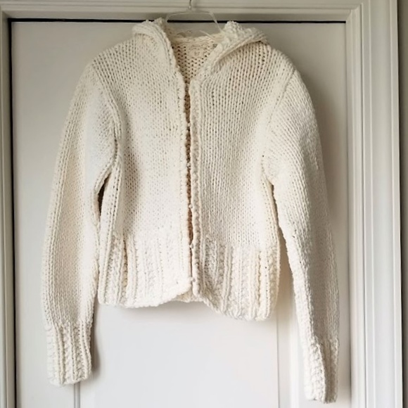 Kenji Natural Sweaters - Kenji Natural Hand Knit Cardigan Hooded Sweater L
